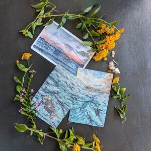 Set of 3 Ocean Themed Post cards - Handmade